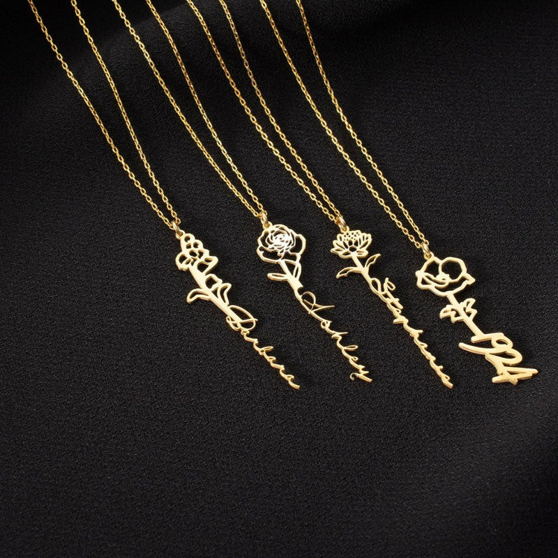 BIRTH FLOWER NAME NECKLACE
